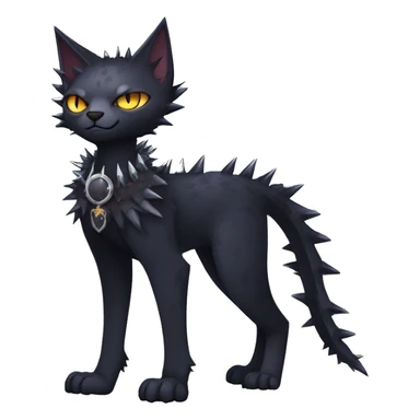 cool edgy fantasy dark-shadow-themed animal vampiric cat hybrid Fakemon  with a spiky collar full body sticker