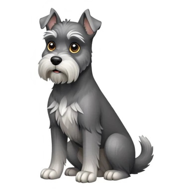 cinematic-[schnauzer]-realistic-full-body-sitting-emoji,-tail-resting-loosely-beside-its-paws,white eyes-head-tilted-dramatically, -sleek-[grey]-fur,-simplified-yet-realistic-focused-features,-highly-detailed,-glowing-with-an-almost-sarcastic-glow sticker