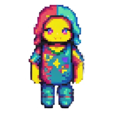 person with bright colors in pixel art style sticker