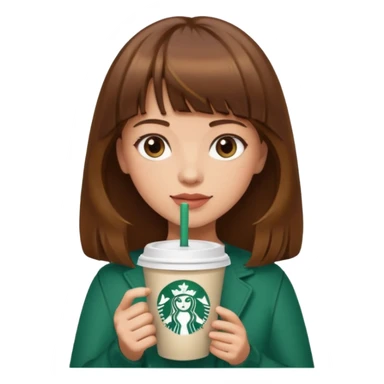 Brown with bangs hair girl with starbucks sticker