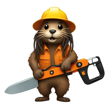 Beaver with dreadlocks wearing climbing gear holding a chainsaw  sticker