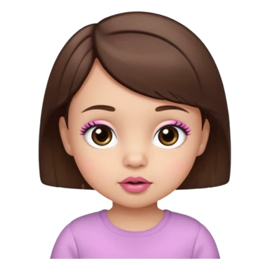 emoji de bebé de un año con pelo corto marrón, ojos marrones grandes con pestañas, cejas marrones y labios rosas sticker