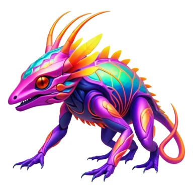 Tropical futuristic lush warm-colored neon Fionbri-Vernid-creature sticker