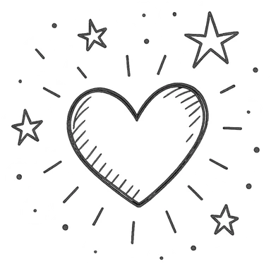 heart glowing in the dark, surrounded by stars, midnight theme sticker