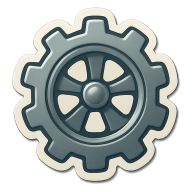 A gray gear and wheel sticker with a vintage design and colorful details sticker