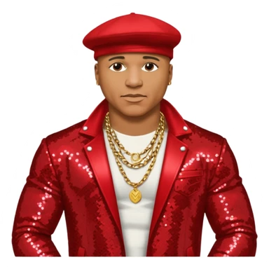LL Cool J with red sequin jacket, shirtless with necklace sticker