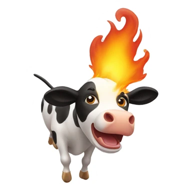 flying cow breathing fire from its mouth sticker