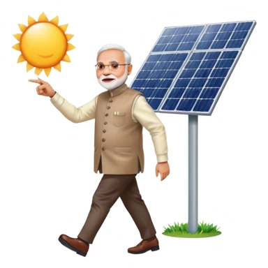 PM Narendra Modi walking towards a solar panel, pointing with his finger sticker