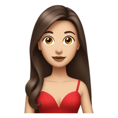 brunette with long straight hair with brown eyes in a full-length red evening dress sticker