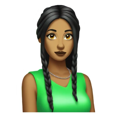 Tanned woman with long black hair, dressed in y2k hip hop hair, makeup, and neon attire sticker