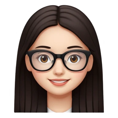 une ado, brune aux cheuveux tres fonces longs lisses blanche, ,lunettes carres noires, yeux bruns fonces joues rose sticker