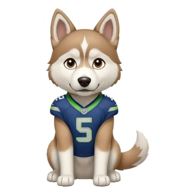 White  brown husky with Seattle Seahawks gear sticker