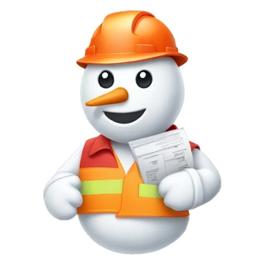 snowman holding construction documents with red shirt and orange vest sticker