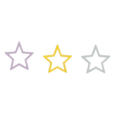 three star-shaped sparkles, each containing a different fabric pattern sticker