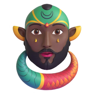 Oxumarê, African rainbow serpent deity with human face, having a small goatee beard and a mole on the left side below the lip sticker