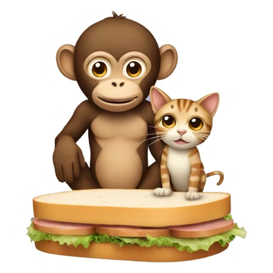 Monkey and a cat with sandwich  sticker