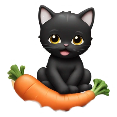 Baby eating a carrot on a cloud at sunset with a black cat sticker