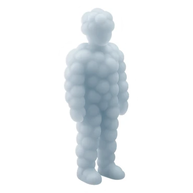 a person standing straight, fully made of white fluffy convex clouds, shoulder height, matte glass style sticker