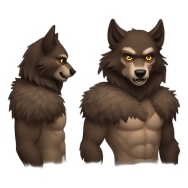 A Werewolf with human face and wolf muzzle and brown fur sticker