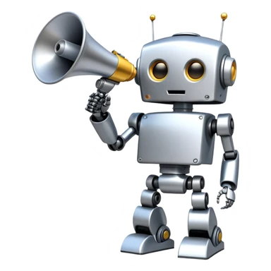 Robot with megaphone representing AI speaking freely sticker