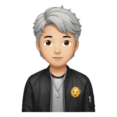 Handsome and cute Asian guy wavy hair, wearing silver necklace, dressed cool in black bomber jacket, demure but with a smirk  sticker
