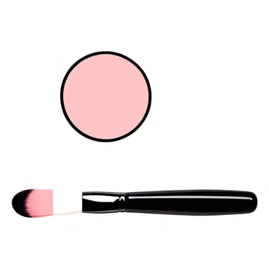 Makeup brush with pink blush powder sticker