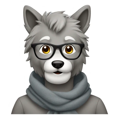 happy gray wolf person wearing a gray scarf and glasses sticker