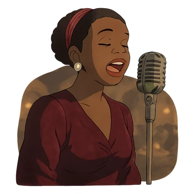 black jazz singer with vintage microphone in a 1940s nightclub sticker