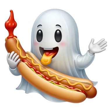 Silly ghost eating a hotdog sticker