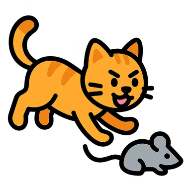 cat chasing a mouse icon with color and black outlines sticker