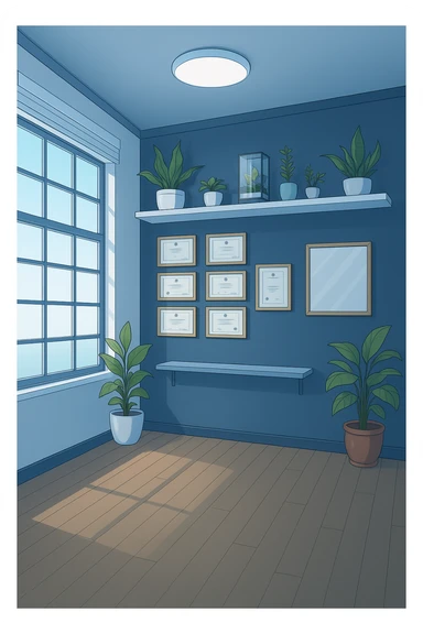 faMMI QUESTA STANZA STILE MANGA/WEBTOON A COLORI SENZA LE PERSONE E SENZA LETTINO, SOLO LA STANZA. FALLA MOLTO PIù LUMINOSA CON LUCI PIù FREDDE E MODERNE, NON LUCI GIALLE sticker