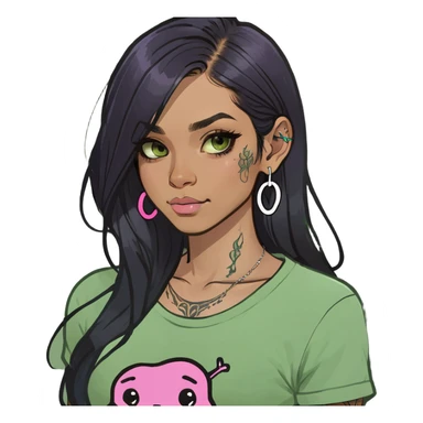 Earthreal sparkly angelic mystical magical shiny pretty Fairy. Dark Brown eyes. Caramel skin. Long black hair. White, hot pink and light blue and lavender and light green and light yellow . Tattoos sticker