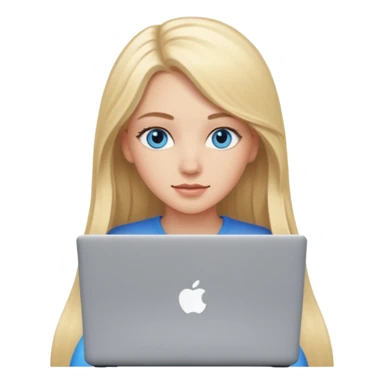 White girl with long blonde hair and blue eyes with laptop sticker