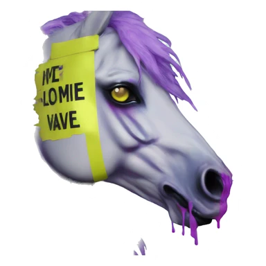 .Zombie_ Vaporwave black holographic oilslick zombie unicorn yellow caution tape graffiti Pegasus sticker