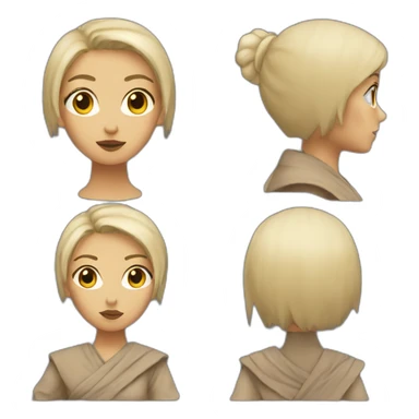 Jedi lady with short blonde hair and dark sand coloured sticker