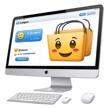 Computer showing e-commerce information sticker