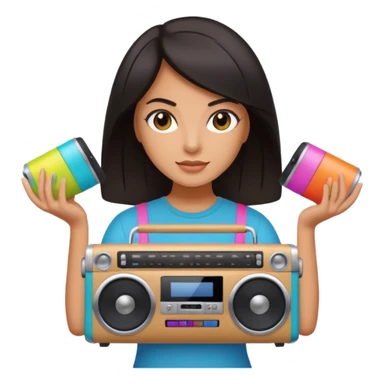 dar hair woman holding colorful boombox sticker