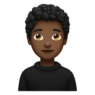 A boy with black hair, dark skin and a black sweater sticker