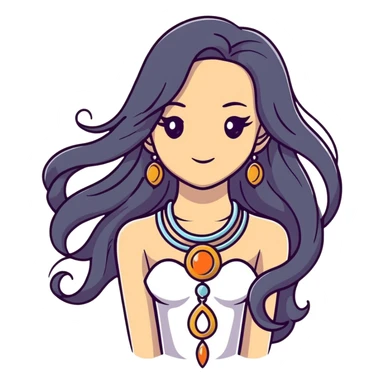 Beautiful fantasy girl with metal jewelry and long flowing hair, mystical princess sticker