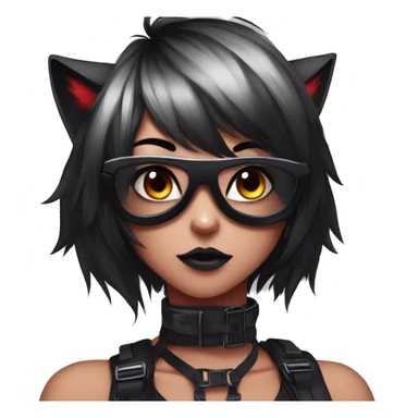 Anthro Edgy Cool Beautiful Black Cat-Fursona with Emo Hair-bangs with Red Streaks Chest Harness sticker