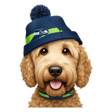 Golden doodle with Seattle Seahawks Hat sticker