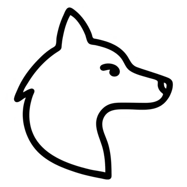 silver wolf head in profile, metallic sheen, bold and iconic, black outline style sticker