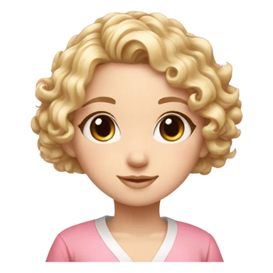 Blond curly hair girl, grey eyes, pink japan clothes, magnolia sticker