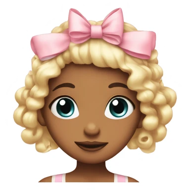 Coquette blushing emoji with pastel bows sticker