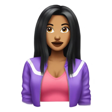 Tanned woman with long black hair dressed in Y2K R&B hair, makeup, and neon attire sticker