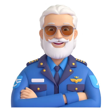middle-aged male pilot, silver hair, beard, smiling, fair skin, wearing sunglasses sticker
