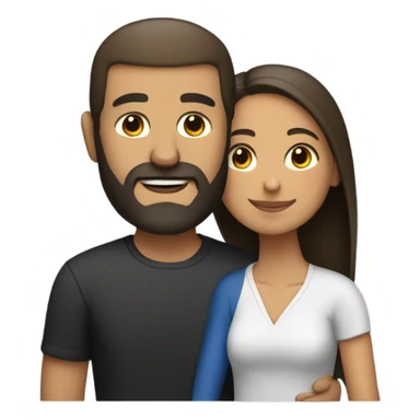 Comforting hug from tall, brunette, Puerto Rican woman to shorter bald male with beard sticker