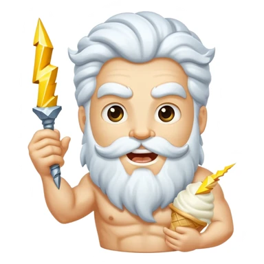 cheerful Zeus with white ice cream and lightning bolt sticker
