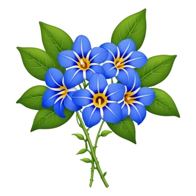 luxuriant, big bouquet Blue Thunbergia, stem, leaf sticker