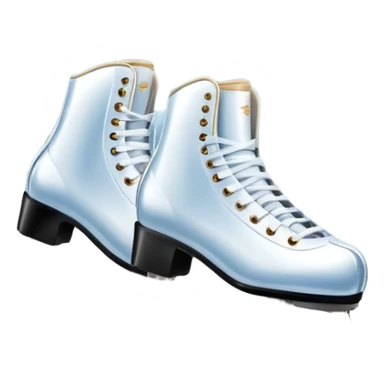An icon showing elegant figure skates in close-up on a glossy ice surface, with a graceful skater performing in the background. The scene is set inside a grand indoor ice arena with spotlights, decorative banners, and a cheering audience. Transparent background. sticker